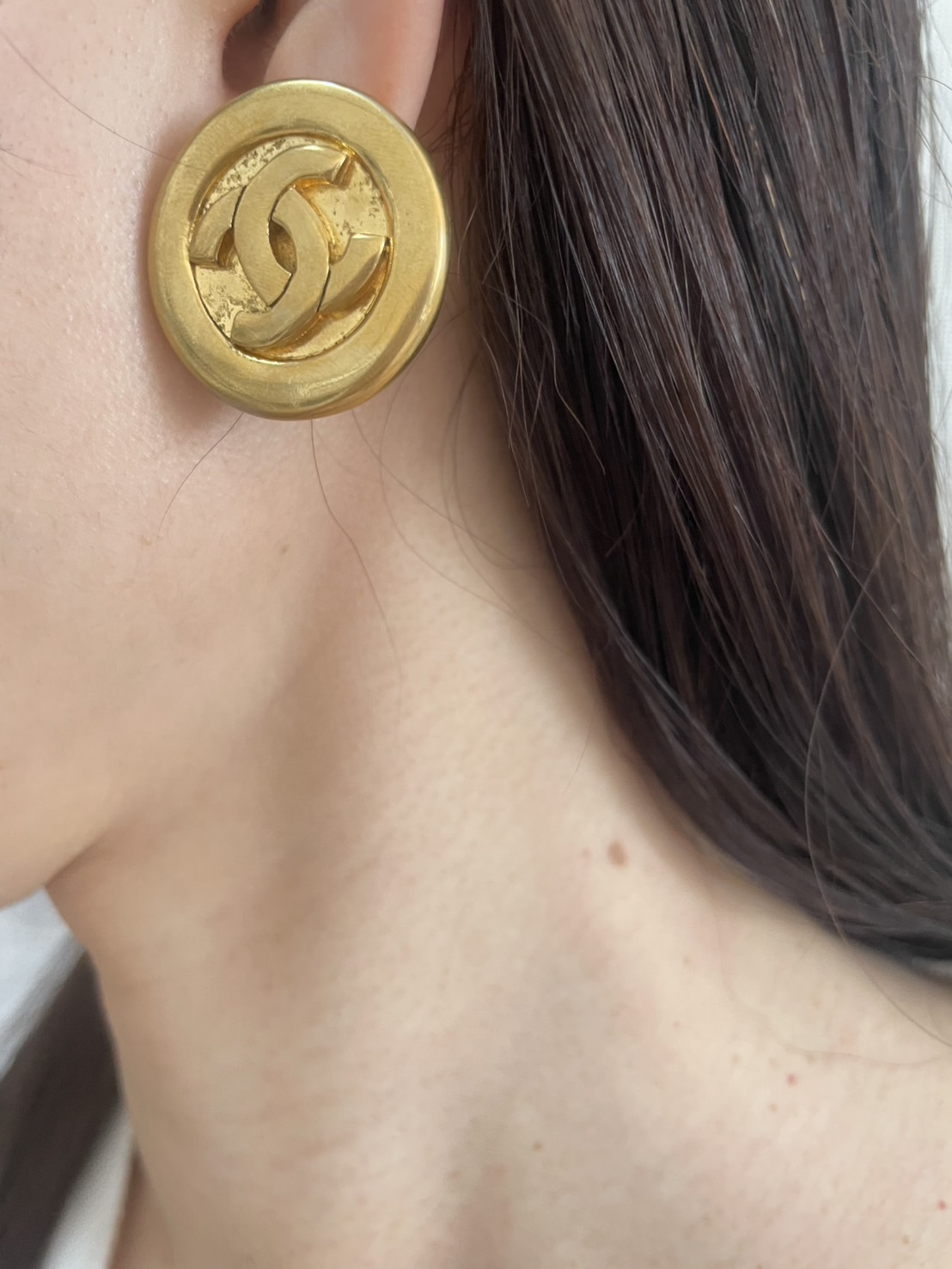 イヤリング 片耳のみ CCロゴ ラウンド ゴールドトーン 直径約2.85cm フランス製