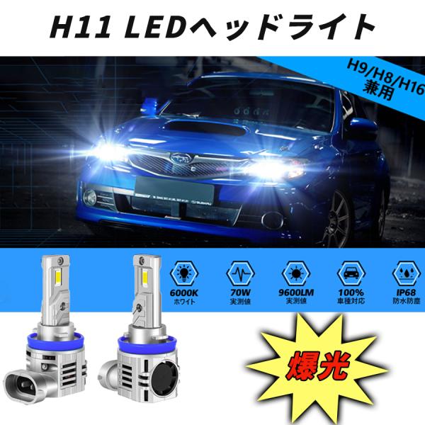 H11 LEDヘッドライト 爆光 車検対応 H8/H9/H11/H16 バイク用【新車検対応】Opplight 純正配光 ホワイト 6000K 9600LM 12V車用 2個セット