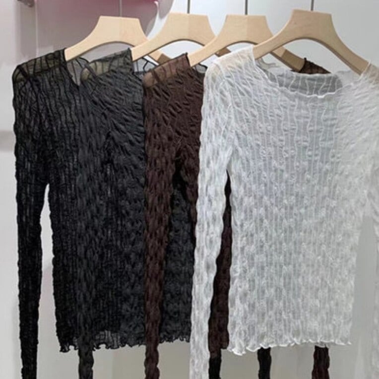 カットソー レディース 長袖 ラウンドネック タイト 細身 レース シアー 透け感 薄手 大人可愛い きれいめ シンプル おしゃれ 春 夏 秋 デート お出かけ 重ね着 モテ 白 黒 ブラウン