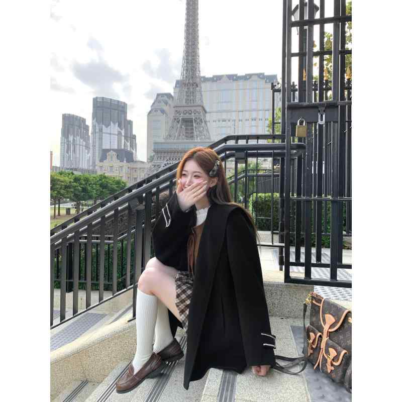 秋冬 コーデ レディース ファッション オシャレ 服 カワイイ シンプル 大人カワイイ 大きいサイズ ウール コート ブラック ケープ 16,869円