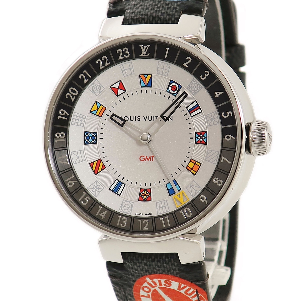 都内で デュアルタイム ムーン Vuittonタンブール Louis QA096Z 3年保証 GMT フラッグ アラビア メンズ クオーツ その他 ブランド腕時計