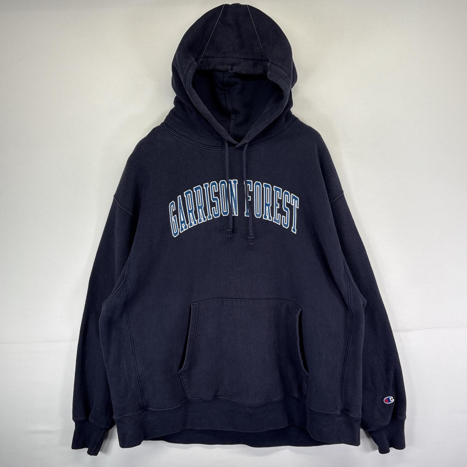 古着 パーカー スウェット リバースウィーブ 大きいサイズ ロゴプリント プルオーバー 2XL ネイビー メンズ