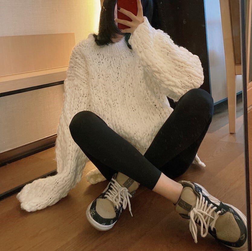 ニット セーター レディース トップス 人気 おすすめ おしゃれ お洒落 安い プチプラ 長袖 ロング プル オーバー ビックシルエット ざっくり 華奢見え ラウンドネック 丸首