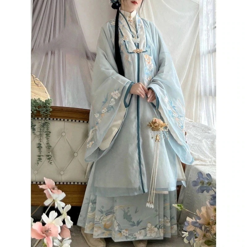 漢服明製立ち襟ワンピース馬面スカート重工業刺繍春夏衣装改良古風漢服