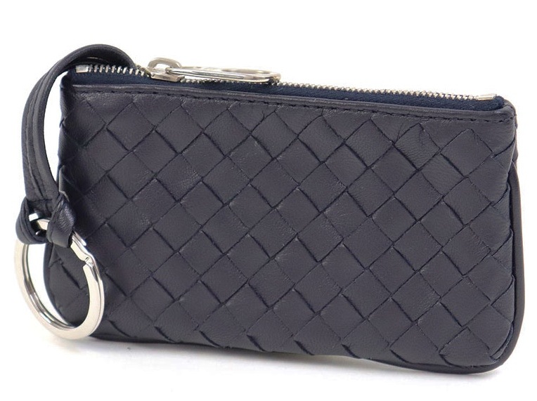 BOTTEGA VENETA 131232-V001N-4067 ボッテガヴェネタ キーリング付 コインパース ファスナー小銭入 イントレチャートラムレザー ダークネイビー/ガンメタ