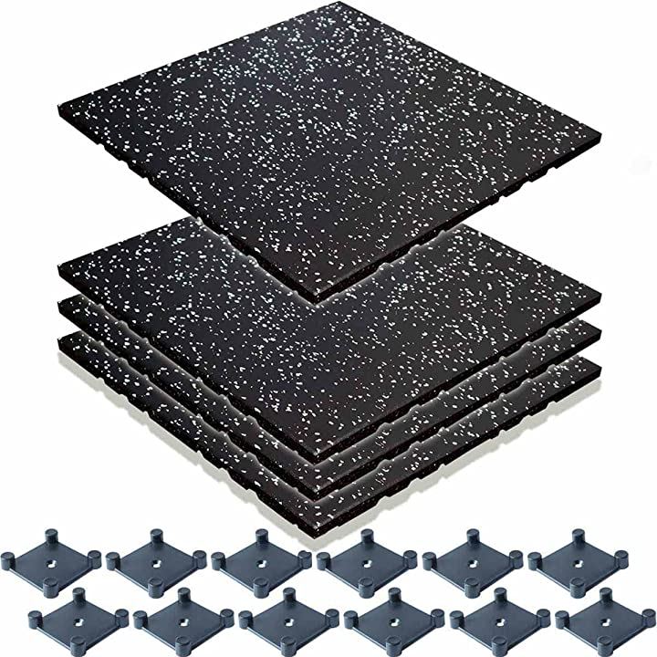 ジム マット トレーニング フィットネス フロア 床(4枚+連結部品12個セット, 50cmx50cm 20mm厚)