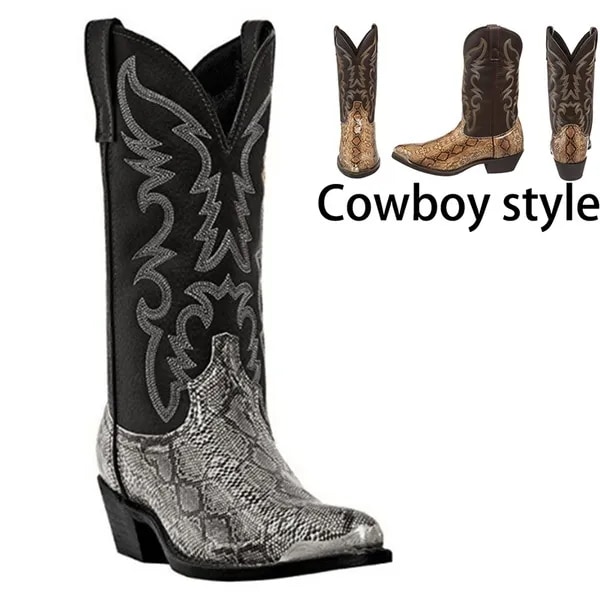 Men Vintage Boots Cowboy Boots Pu Western Boots High Quality Mid Calf Leather Boots Male Autumn Leat