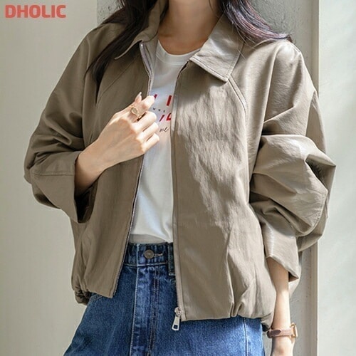 レザー調ジップアップカラードルマンカラージャケット・1935015