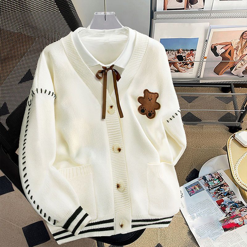 無地のカーディガンジャケット2025新しい女性のファッション長袖ルーズなシンプルなカレッジスタイルのジャンパーカーディガンニットウェア