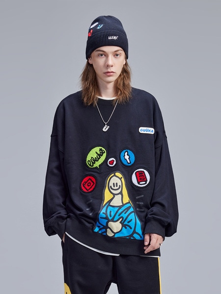 ヒップホップジョイント秋ショルダールーズラウンドネックスウェットシャツ