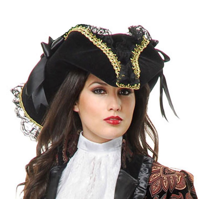 コスプレ 仮装 ベルベット・パイレーツハット・ブラック BK＆GD 【 コスプレ 衣装 ハロウィン パーティーグッズ かぶりもの パイレーツ キャップ プチ仮装 変装グッズ 海賊帽子 ハロウィン 衣装