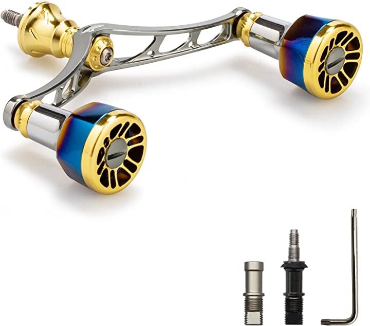 リール ハンドル シマノ Shimano ダイワ DAIWA 通用 スピニングリール用 Arch Engine 332( ゴールド(ノブ)＆ガンメタル(ハンドル), 110mm)
