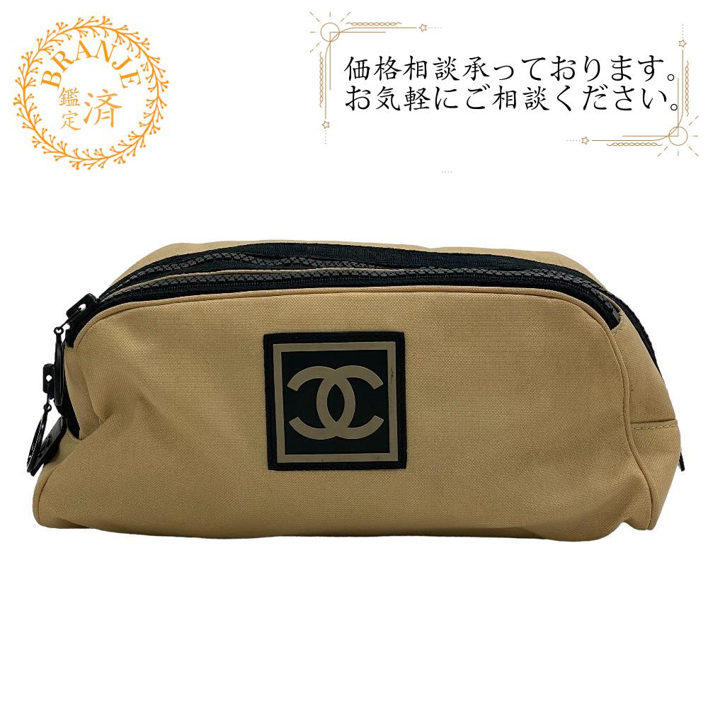 シャネル スポーツ クラッチバッグ ココマーク ナイロン ポーチ ベージュ レディース