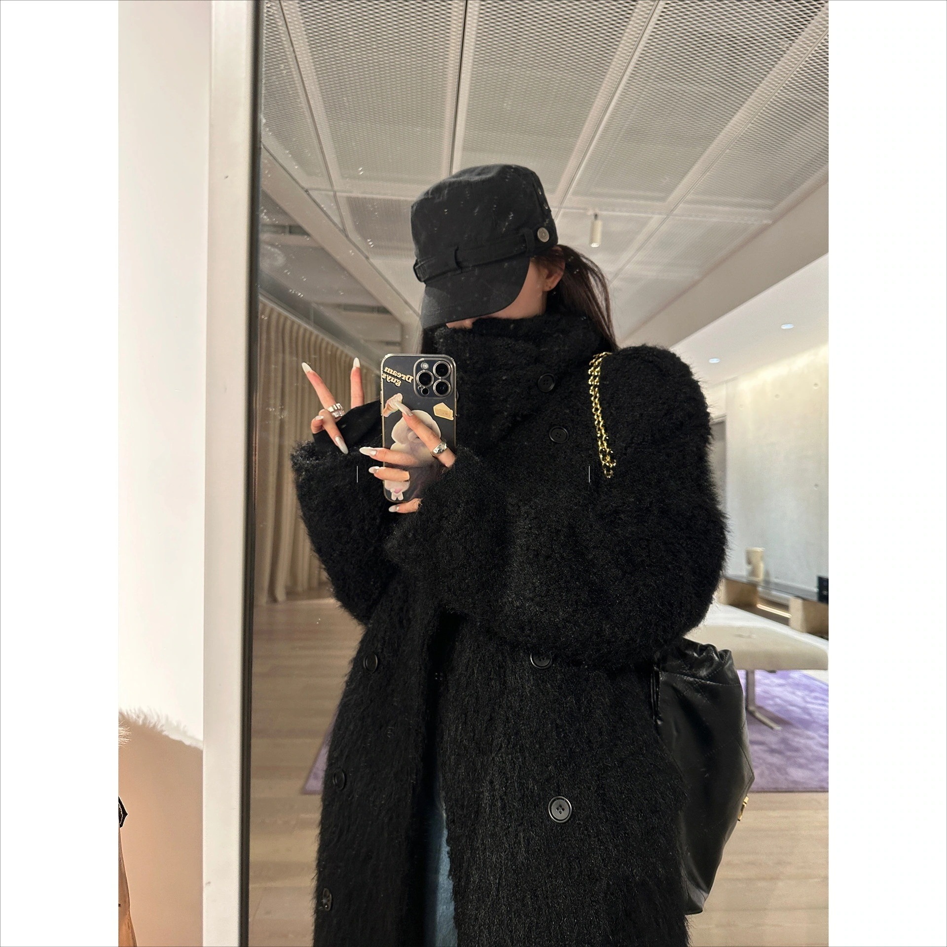 Chipmunk スタンドカラー ウール コート レディース 厚手 黒 ゆったり レイジー スタイル ウール コート