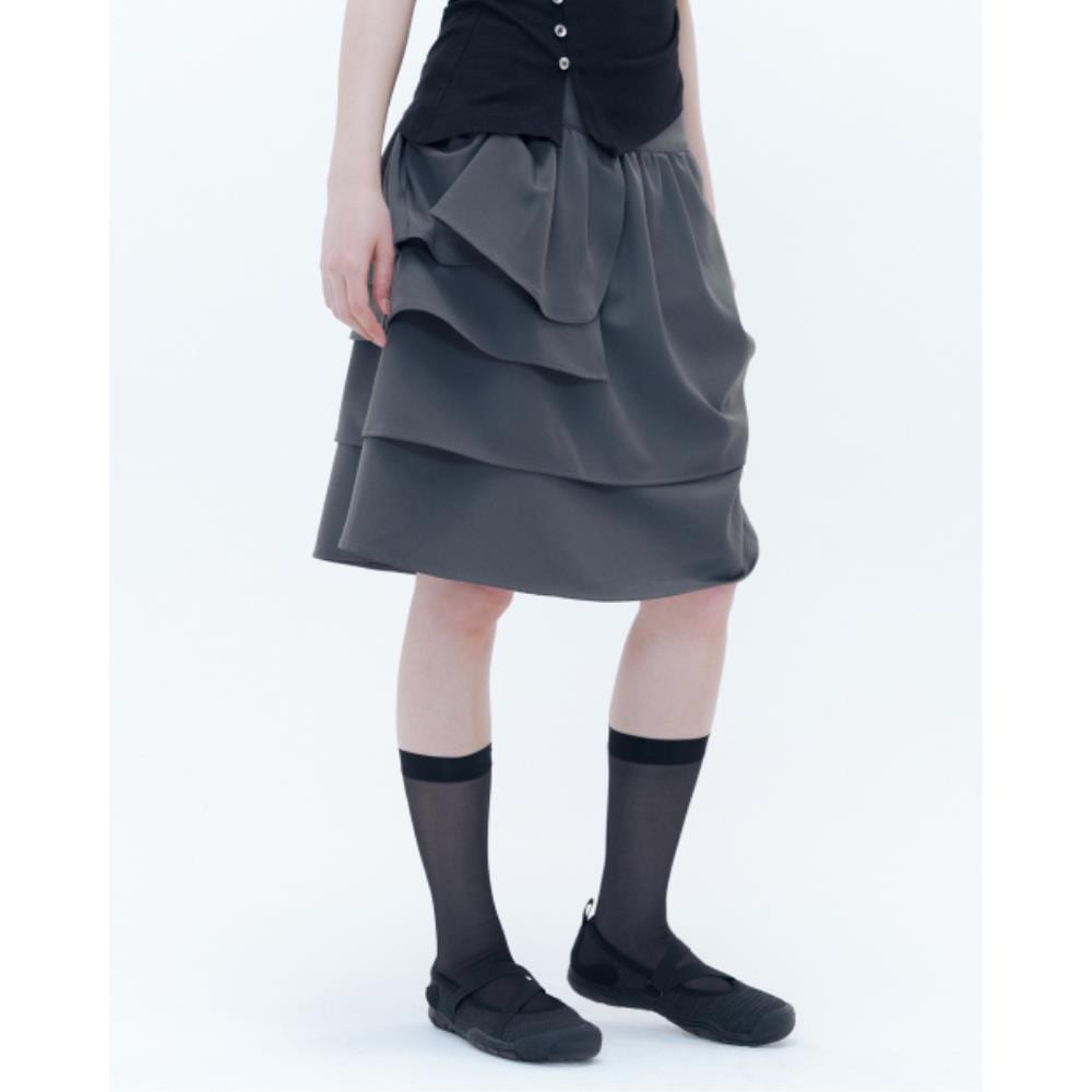 MISEKI SEOUL Side pleats gathered midi skirt BLACK MSK25
