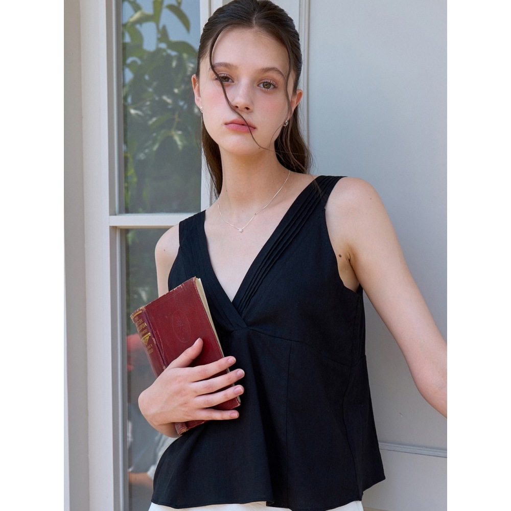 ジョオルティリネンピンタックスリーブレスブラック j1521