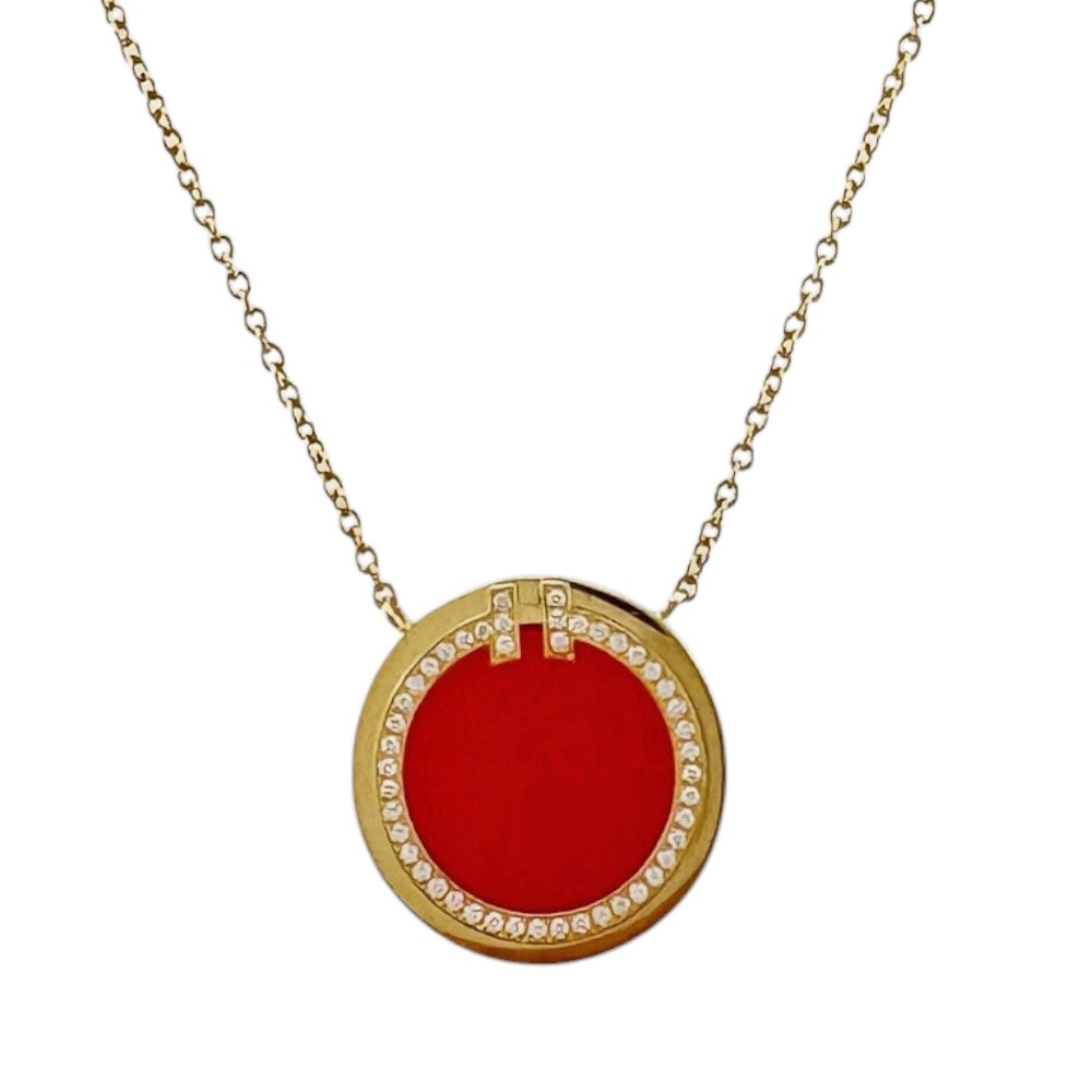ティファニー ティファニー T サークル ペンダント ネックレス 18金 K18イエローゴールド カーネリアン TIFFANY&Co. 中古 美品