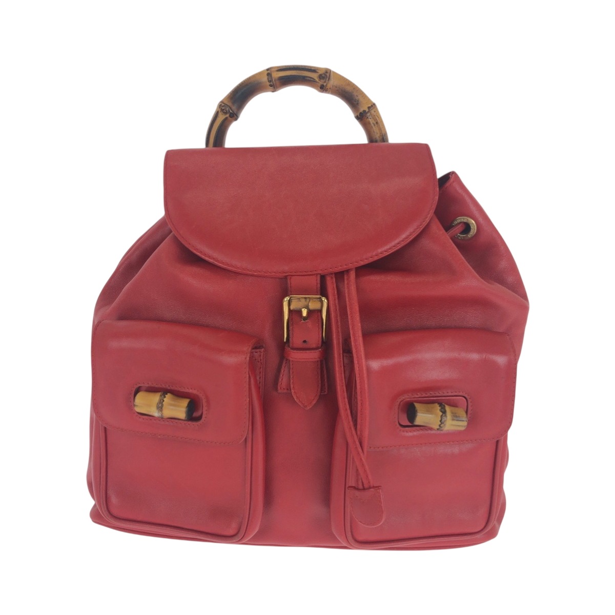美品 バンブー レッド ブラウン ゴールド金具 レザー 003 2058 0016 リュックサック バックパック レディース 501384