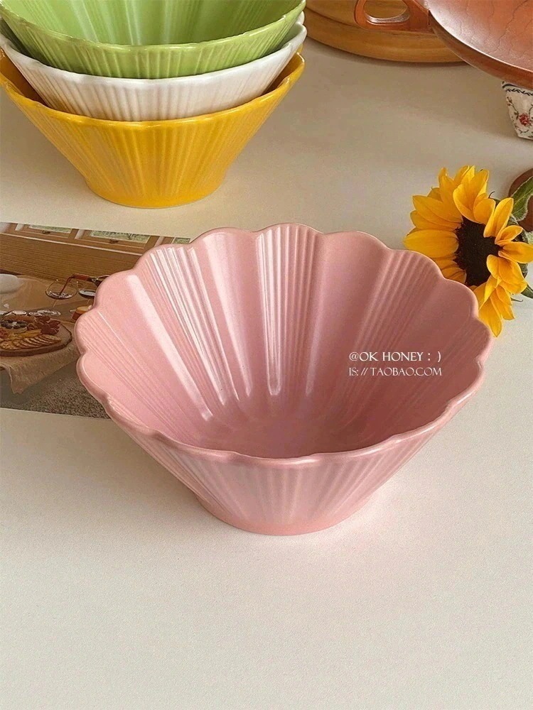 シンプルな純色マット菊花陶磁器どんぶり韓国式7インチ大容量家庭用どんぶり粉ラーメン285