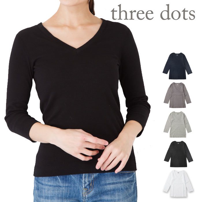 メール便送料無料 スリードッツ ジェシカ 七分袖　スクープネックＴシャツ Three Dots 3/4 Sleeve Scoop Neck [AA4S0041]Jessi