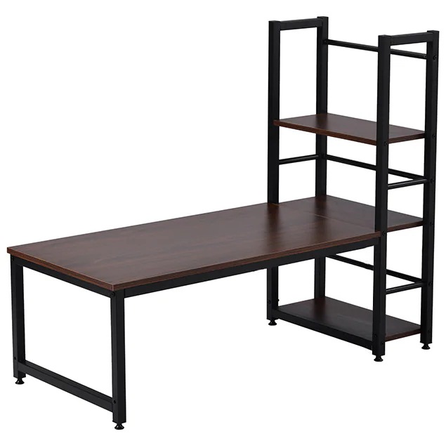 【ブラウン】H型PCデスク ロータイプ一体型 ラック付き デスク ワークデスク 木製 学習デスク