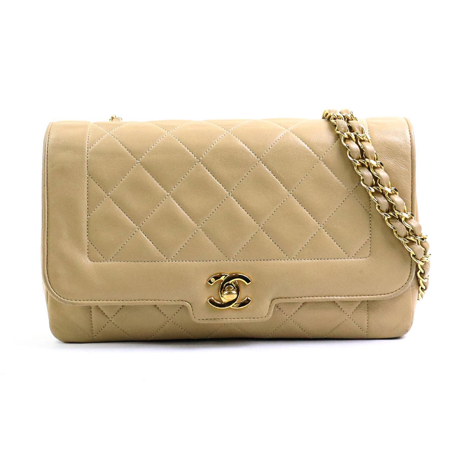 シャネル CHANEL ショルダーバッグ マトラッセ レザー/メタル ベージュ/ゴールド レディース e58484a