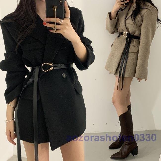 チェスターコート 冬 レディース コート 秋 アウター ラシャコート 腰ベルト付き ツイードコート