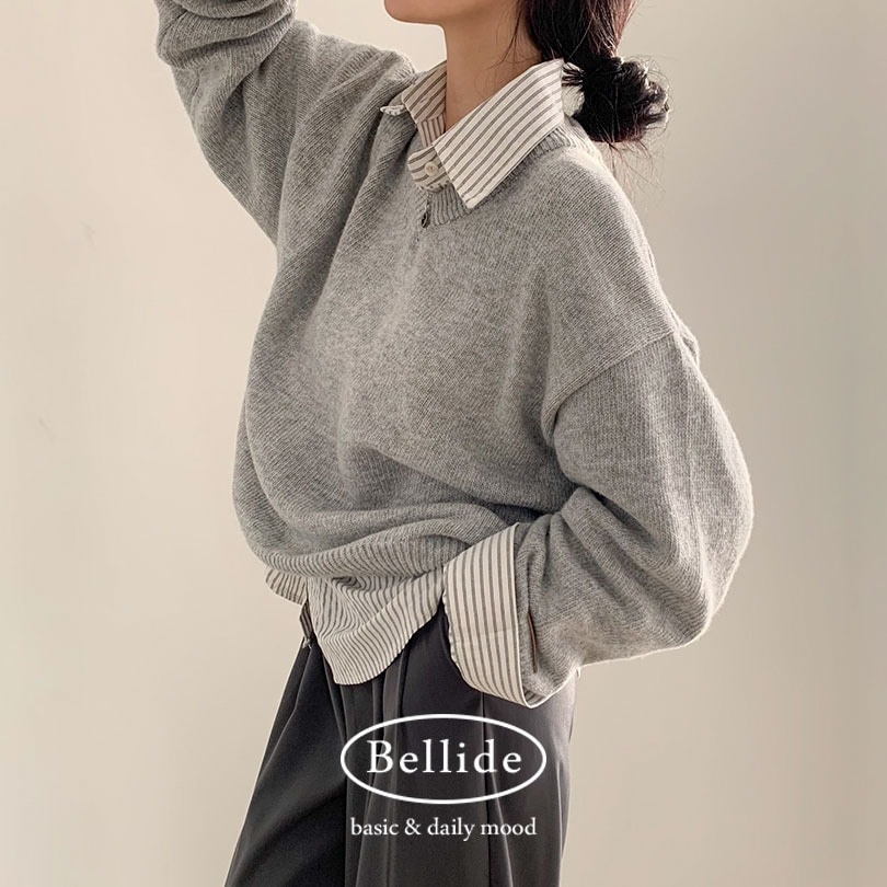 韓国の女性ファッション/[BELLIDE MADE]パッチルーズフィットVネックニット nt1186