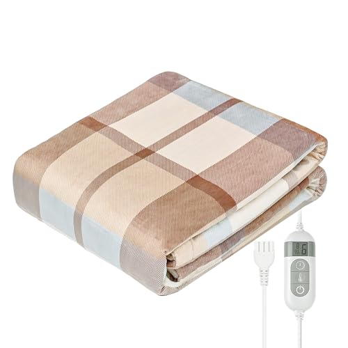 電気毛布 掛け敷毛布 洗える 140*80CM 8段階温度調整 あったか寝具 丸洗い可 9時間タイマー機能 こたつ布団 電気毛布 省エネ 消し忘れ防止自動オフ ベージュチェック