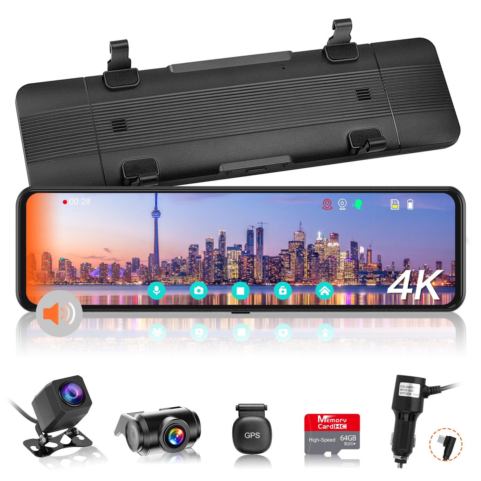 【革新版分離式・4K・BSD運転補助・LCA後方車両検出】VANBARドライブレコーダー ミラー型 分離 IMX415センサー 800万画素 音声制御 スピード違反警報 WDR機能 バックガイドライン