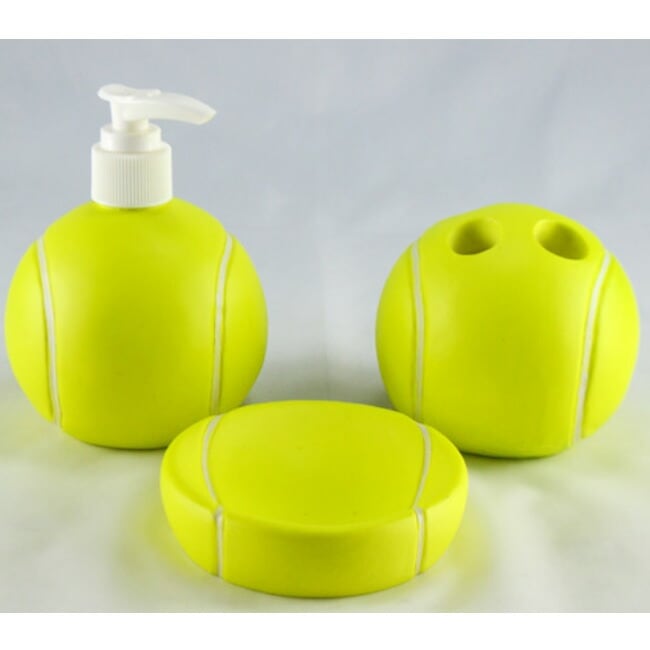 新居のお祝いやプレゼントに ポリストーン テニスボール バスルーム 3点セット ポンプボトル ソープディスペンサー 歯ブラシ立て 石鹸皿 T873(21y7m)