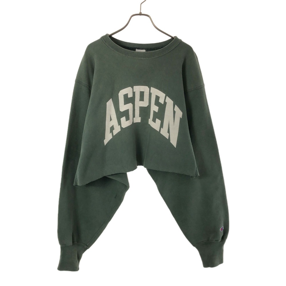 90s REVERSE WEAVE プリント 長袖 刺繍タグ トレーナー XXL グリーン スウェット ビッグサイズ オールド ヴィンテージ レディース