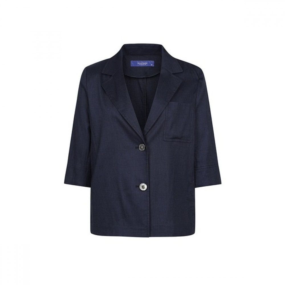 [オリビアハスラー] ネイビーリネンスリムフィットショートジャケットOHCMJK205