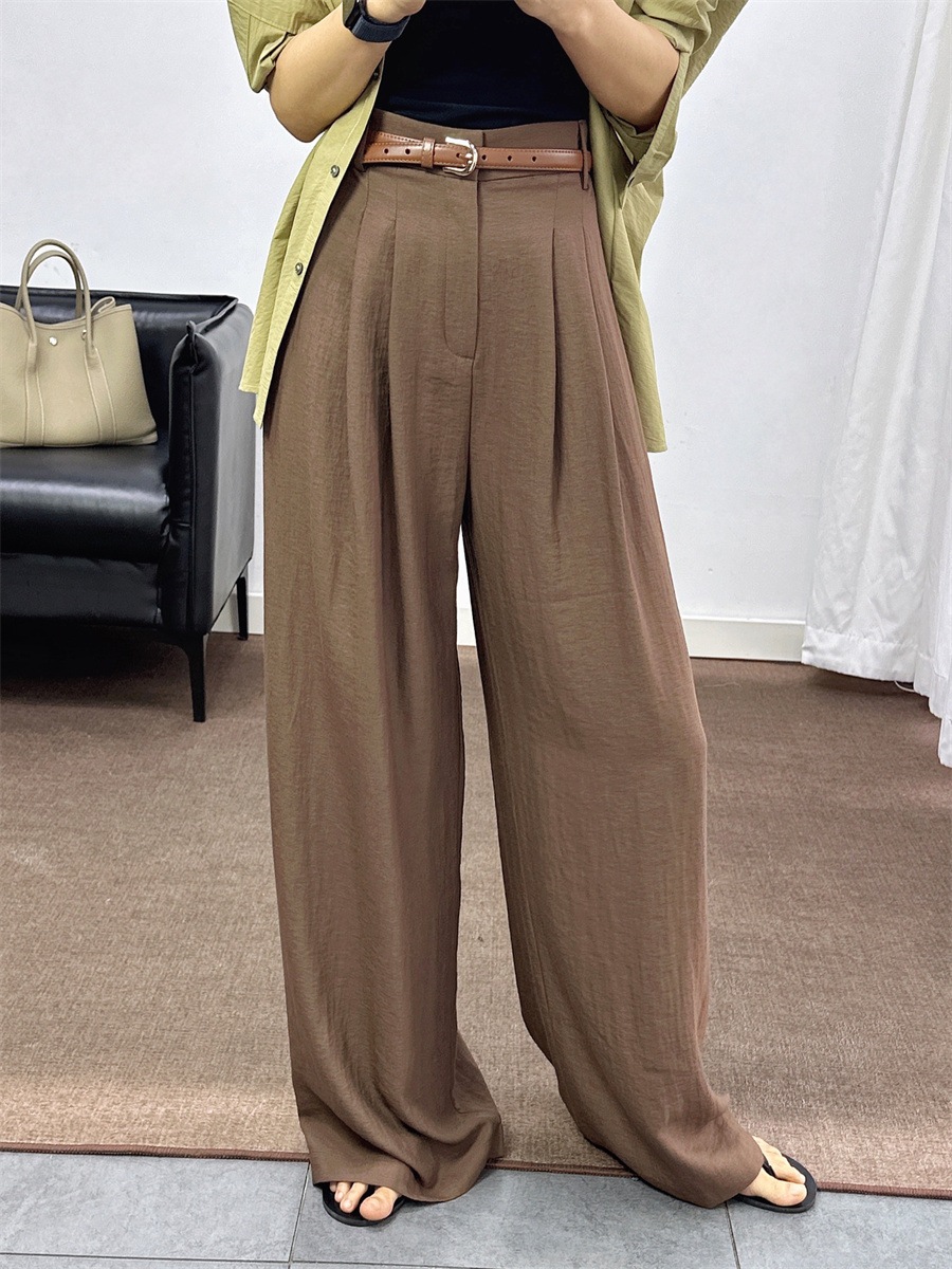 麻の垂れ下がった感の広い脚のズボンの女性の気質の新型のカレー色のズボンの高級感の高い腰のカジュアルな背広のズボンは延長します