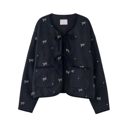 RIBBON EMBROIDERED JACKET_NAVY 韓国スタイル