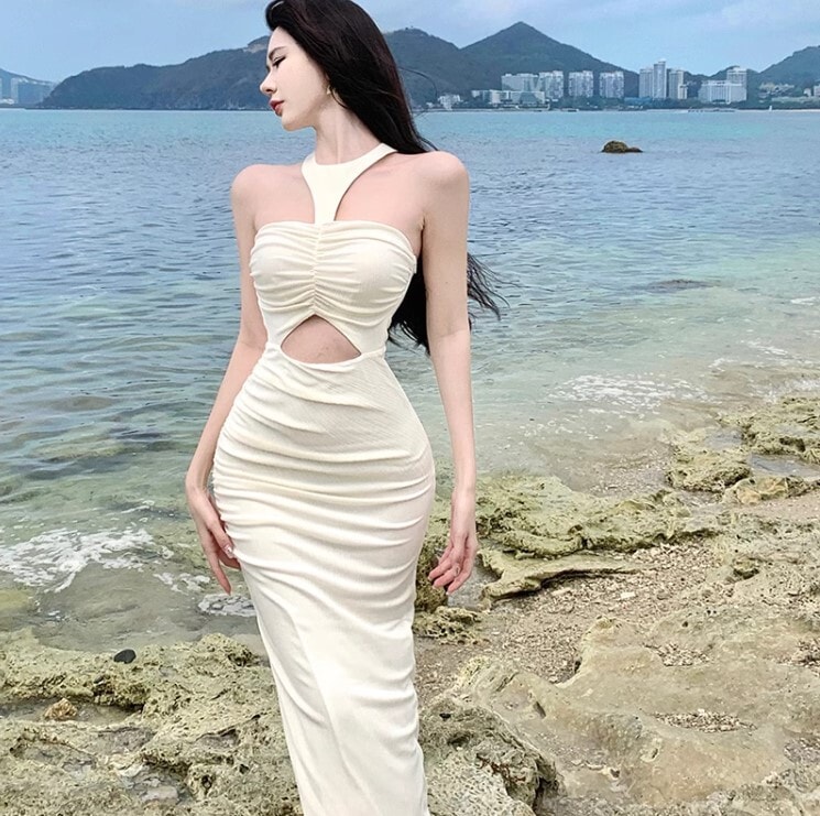 ワンピース ワンピドレス ロング丈 ホルターネック スリム スリット かわいい 大人可愛い きれいめ カジュアル 大人 上品 おしゃれ お洒落 かっこいい 大人女子 ラブリー ガーリー 個性的 クール