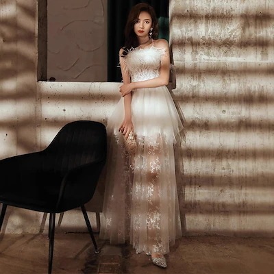 イブニングドレスの女性2025春仙気質の宴会生の女性の有名なフランス式のヘップバーンの羽毛の卒業のドレスです