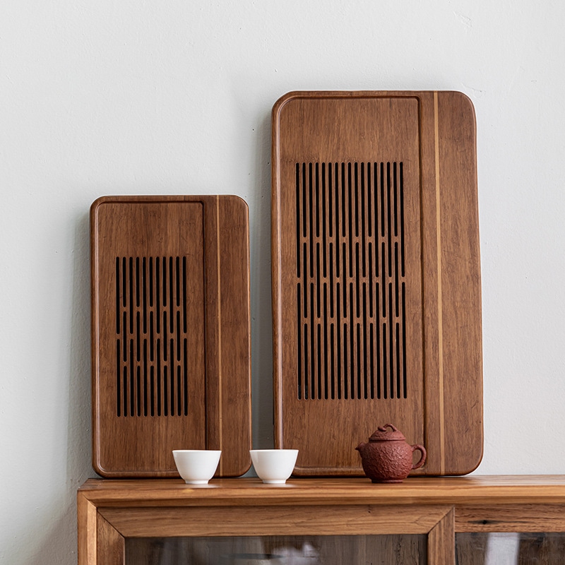 天然の重い竹ティートレイ家庭用ティーテーブル貯蔵排水引き出し排水引き出し液体大型家庭用シートレイカンフーティーセット