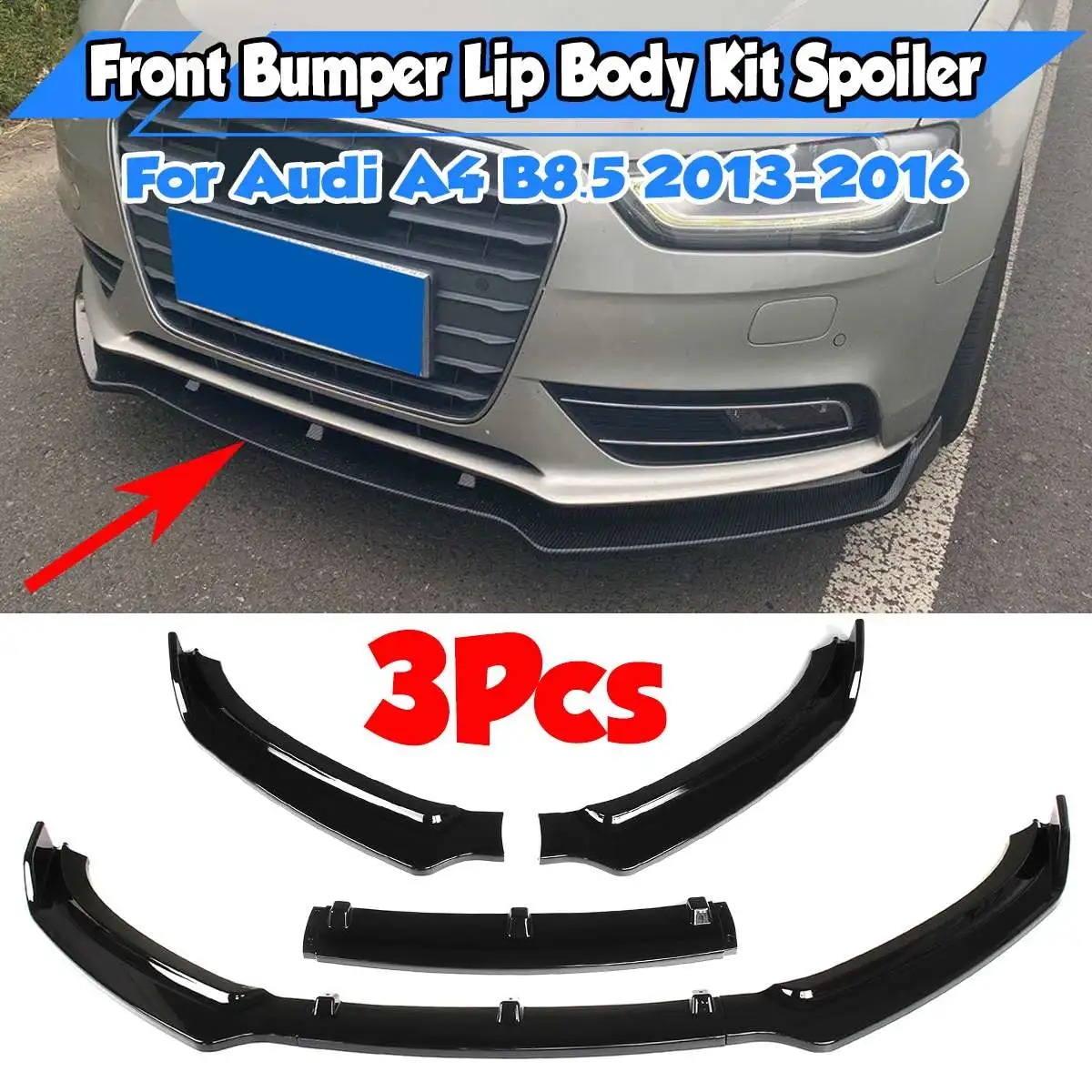 アウディa4用光沢のあるフロントバンパー,ボディスポイラーキット,b8.5,2013-2016, 3個