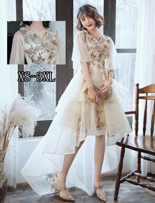 ドレス 大人 Vネック フレア レース 刺繍 小柄 フィッシュテールドレス レディース パーティードレス 母親 コンクール イブニングドレス 結婚式 演奏会ドレス 大きいサイズ 小さいサ イズ ピアノ