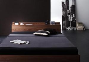 ローベッド シングルベッド 国産カバーポケットコイルマットレス付き 棚・コンセント