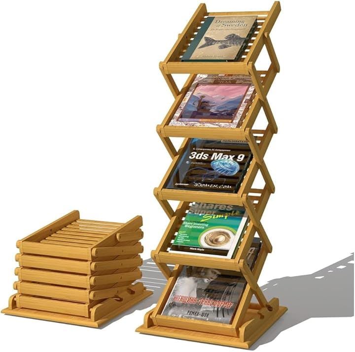 カタログスタンド マガジンラック 折りたたみ式 5段 竹製 片面 パンフレットスタンド カタログラック おしゃれ 雑誌ラック 組み立て不要 イベントや催事に A3サイズ(A3)
