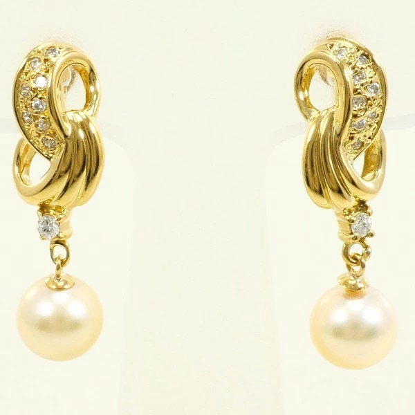 K18 18金 YG イヤリング パール (真珠) ダイヤ 0.08×2 ジュエリー 中古