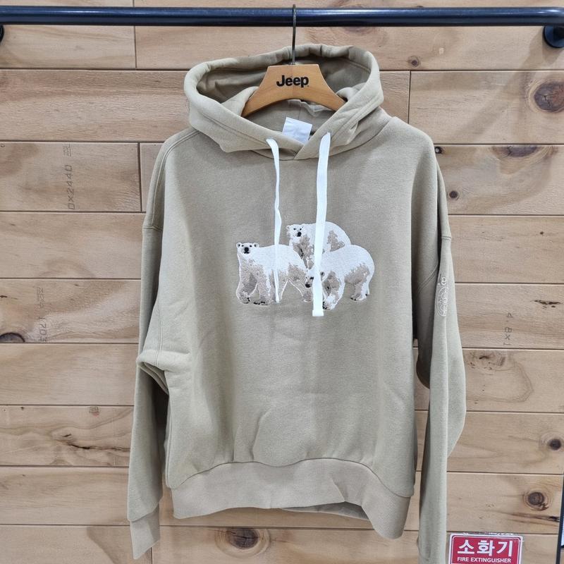 女性クマ三毛織りの刺繍起毛パーカー JO1THF058BE