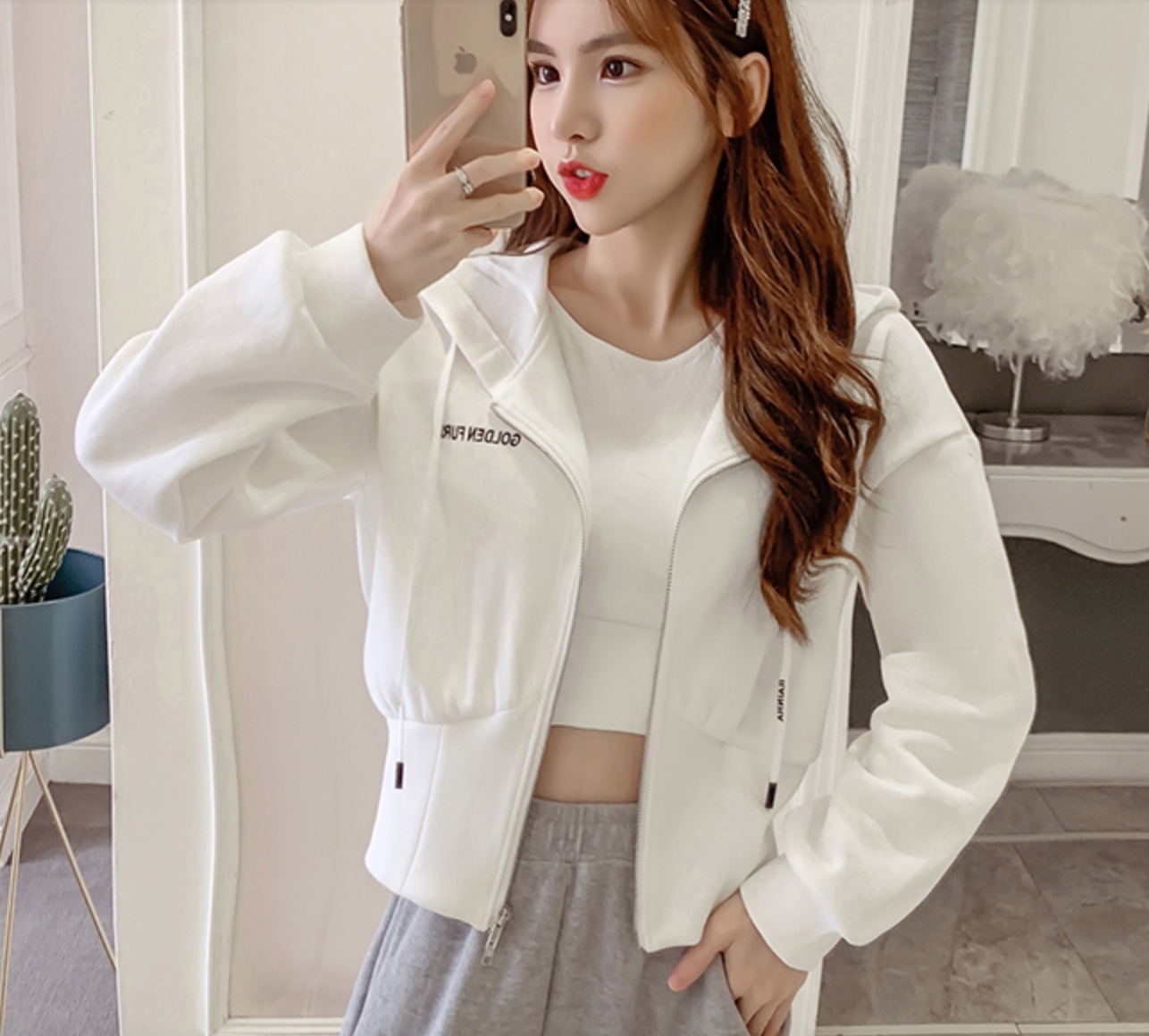 アウター パーカー スウェット 部屋着 ショート丈 袖あり 長袖 ウエストマーク シンプル