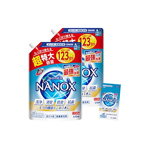 トップ ナノックス(NANOX)【まとめ買い 大容量】トップ スーパーナノックス 蛍光剤シリコーン無添加 高濃度 洗濯洗剤 液体 詰め替え 超特大1230g2個セット おまけ付き