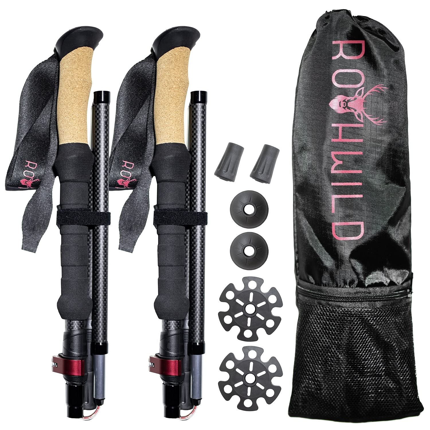 Rothwild ドイツ産 トレッキングポール 2本セット 超軽量 高強度 登山 収納バッグ付 ストック ステッキ ウォーキング 登山杖 ポール