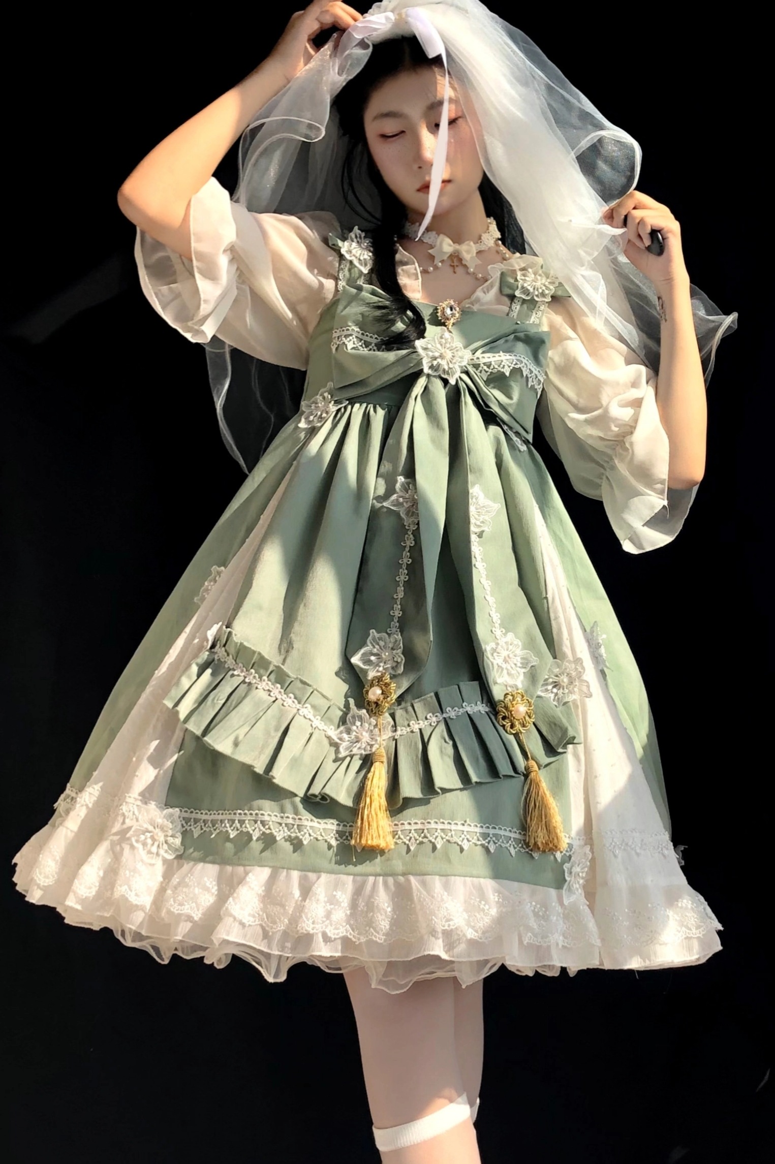 ロリータ春夏重工上品シンプルチャイナレインボーフェアリーjsk2点セット