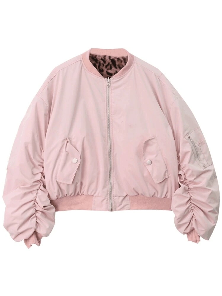 ヒョウ柄 リバーシブル ボアジャケット ボアコート スタジャン アウター 厚手 レディース 春