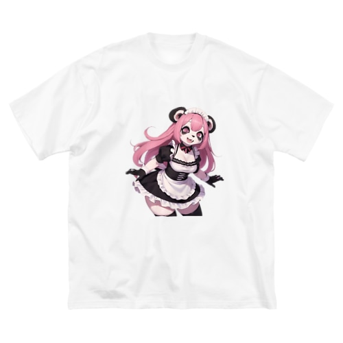 【文字入れ可能受注生産】パンダの女の子　メイド　ケモナー　ピンク髪 ビッグシルエットTシャツ